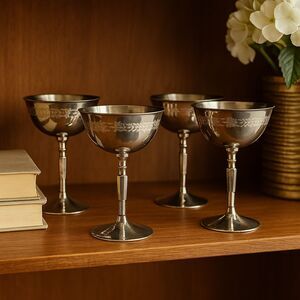 Set of 4 Vintage Etched Chrome Cocktail Glasses – Art Deco Barware